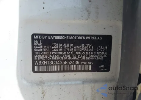 2016 BMW X1 xDrive28I из США, поврежденный, VIN WBXHT3C34G5E52439